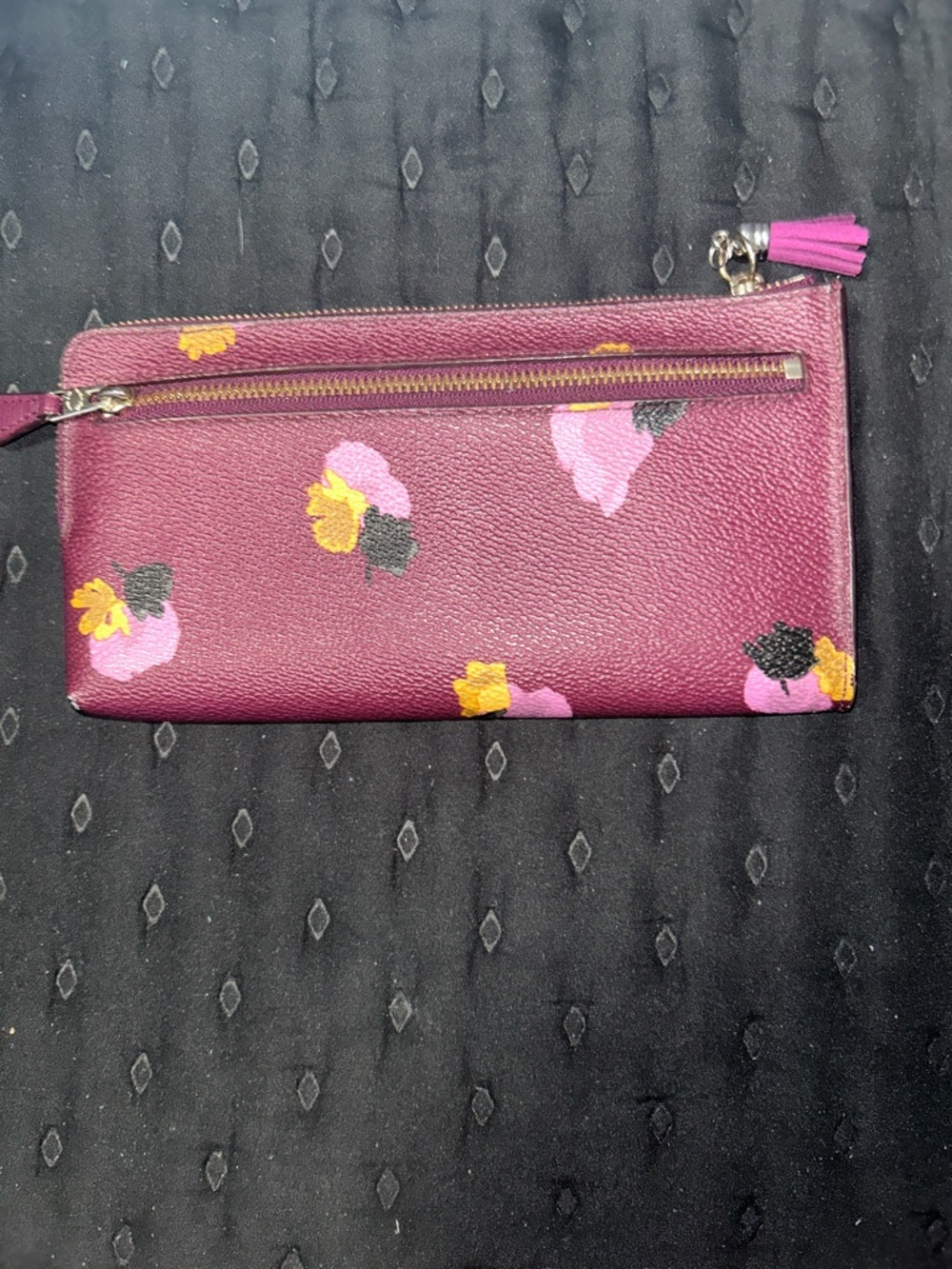 Coach Plum Floral Zip Wallet with Pink and Yellow Accents - Picture 2 of 9